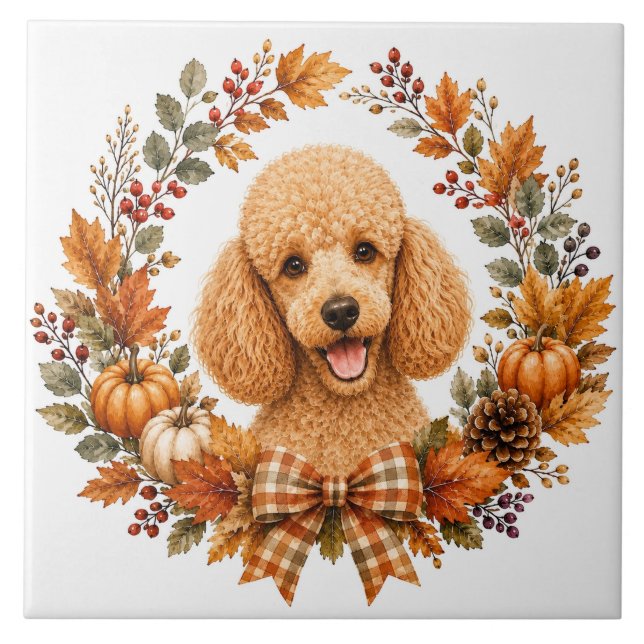 Poodle Autumn Wreath Tile (Front)