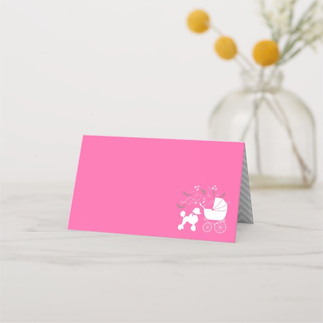 Poodle Baby Shower Pink Place Card (Front)