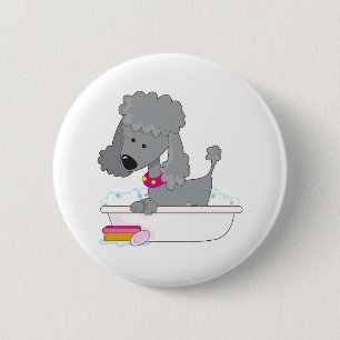 Poodle Bath 6 Cm Round Badge