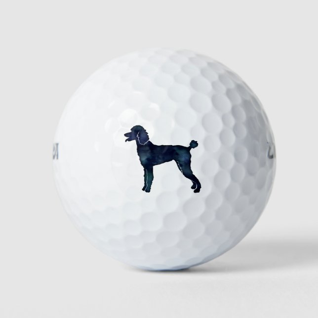 Poodle Black Watercolor Silhouette Golf Balls (Front)