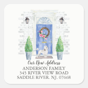 Poodle Blue Door New Address Label Sticker