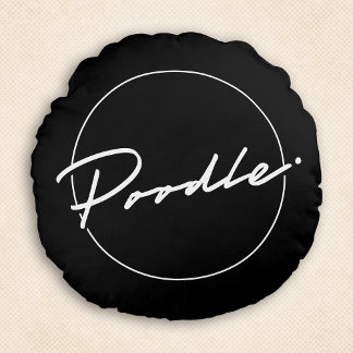 Poodle Chic & Fancy Script Black Round Cushion