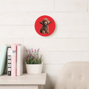 Poodle Chic” – Plushy Poodle Crossbody Bag Round Clock