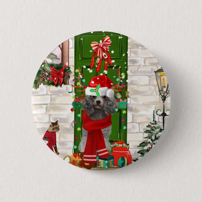 Poodle Christmas 6 Cm Round Badge (Front)