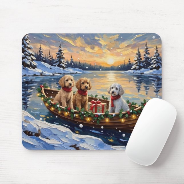 Poodle Christmas Boat Holiday Mouse Pad (With Mouse)