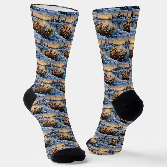 Poodle Christmas Boat Holiday Socks (Angled)