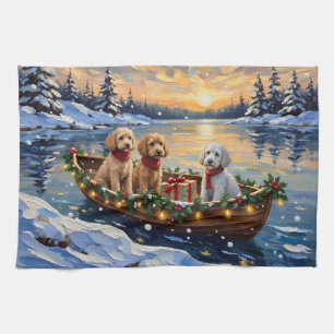 Poodle Christmas Boat Holiday Tea Towel