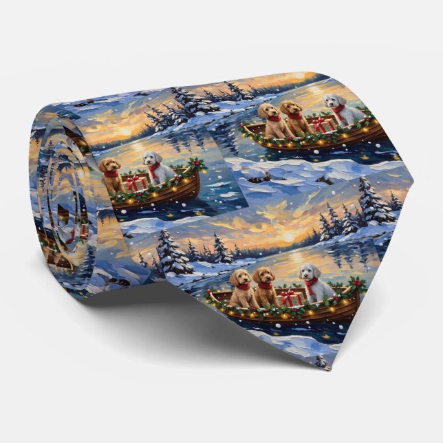 Poodle Christmas Boat Holiday Tie (Rolled)