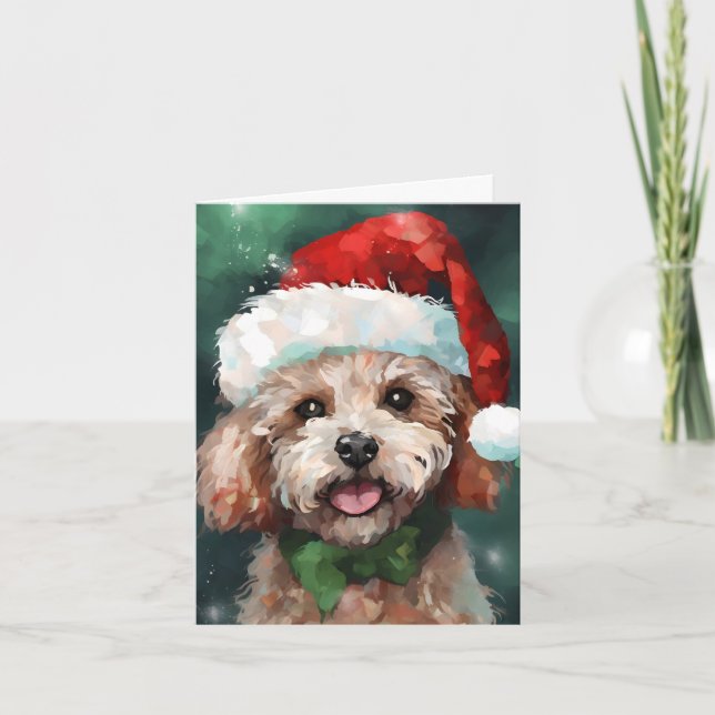 Poodle Christmas brush painting artwork Card (Front)