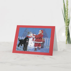 Poodle Christmas Card Santa and Snowman