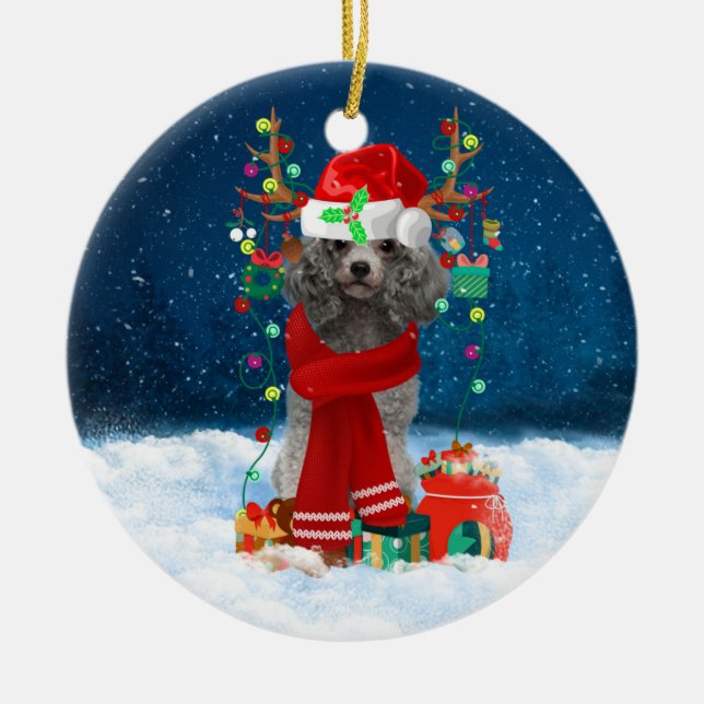 Poodle Christmas Ceramic Tree Decoration (Front)
