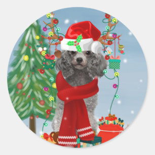 Poodle Christmas Classic Round Sticker