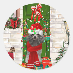 Poodle Christmas Classic Round Sticker