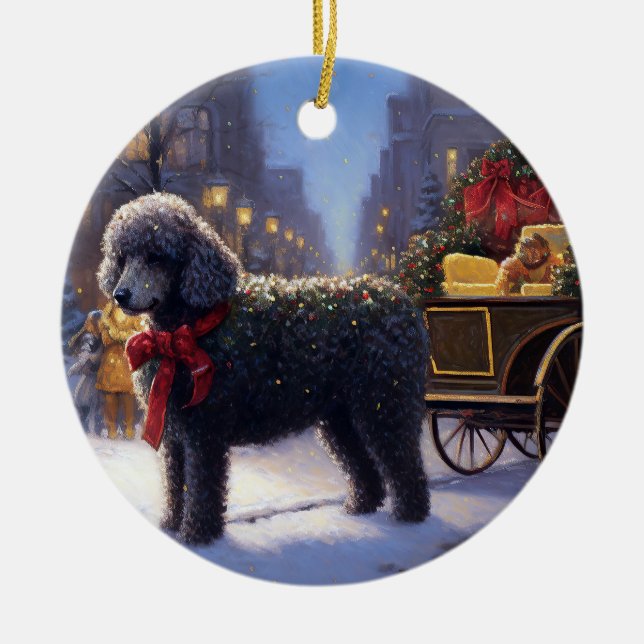 Poodle Christmas Festive Season Ceramic Tree Decoration (Front)