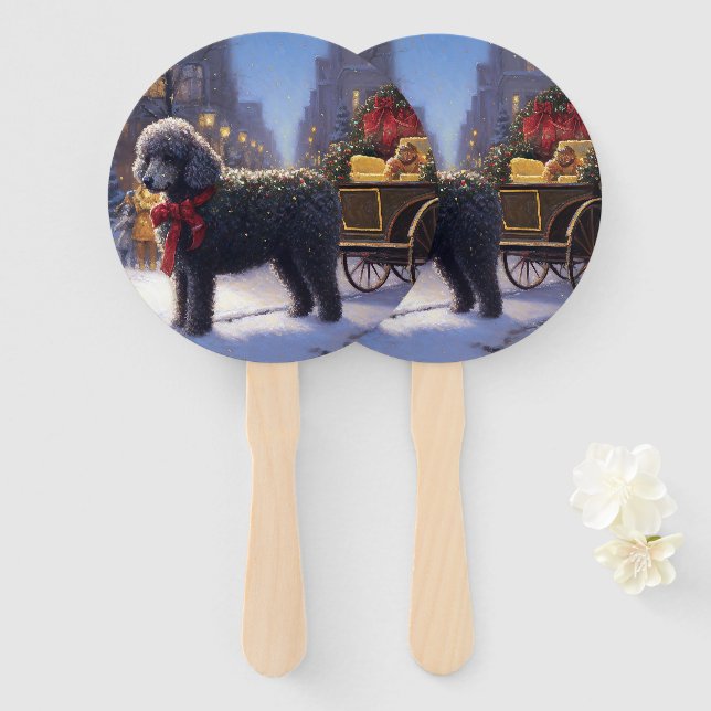 Poodle Christmas Festive Season Hand Fan (Front and Back)
