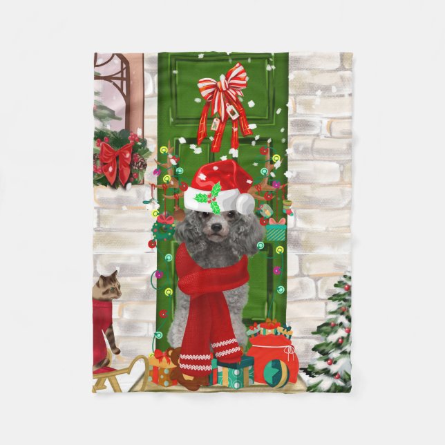 Poodle Christmas Fleece Blanket (Front)