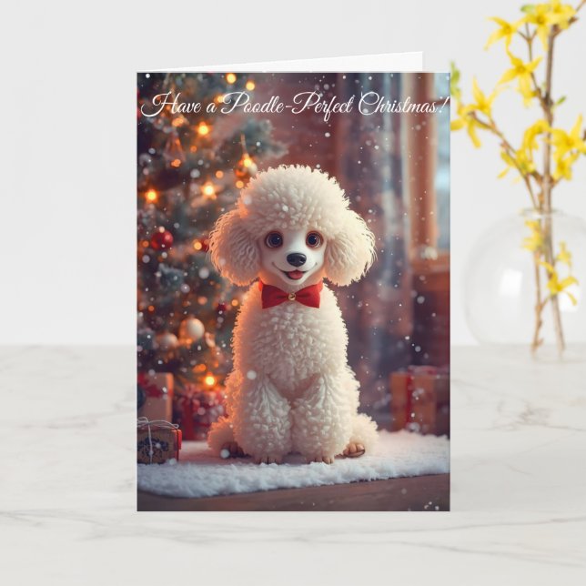 Poodle Christmas Greeting Card (Yellow Flower)