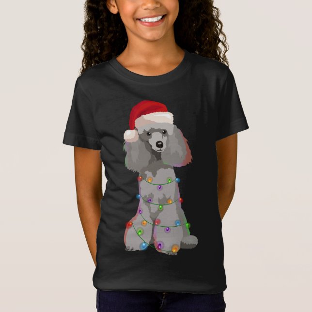 Poodle Christmas Lights Xmas Dog Lover T-Shirt (Front)
