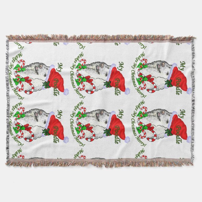 Poodle Christmas Merry Throw Blanket (Front)