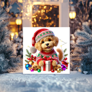Poodle Christmas Present Holiday Card
