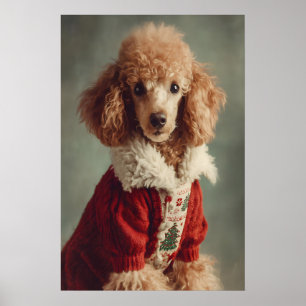 Poodle Christmas Print, Funny Holiday Dog, Winter Poster
