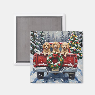 Poodle Christmas Red Truck Holiday Magnet