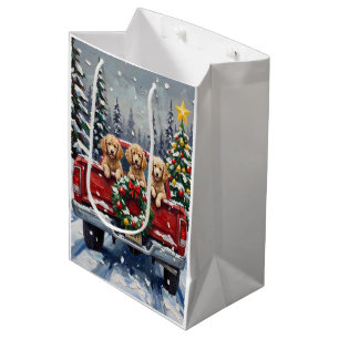 Poodle Christmas Red Truck Holiday Medium Gift Bag