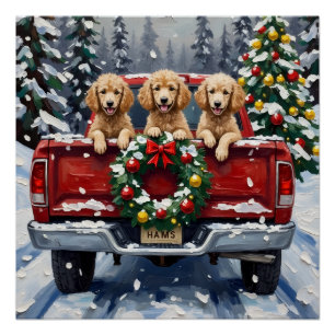 Poodle Christmas Red Truck Holiday Poster