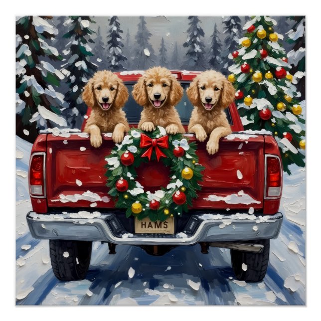 Poodle Christmas Red Truck Holiday Poster (Front)