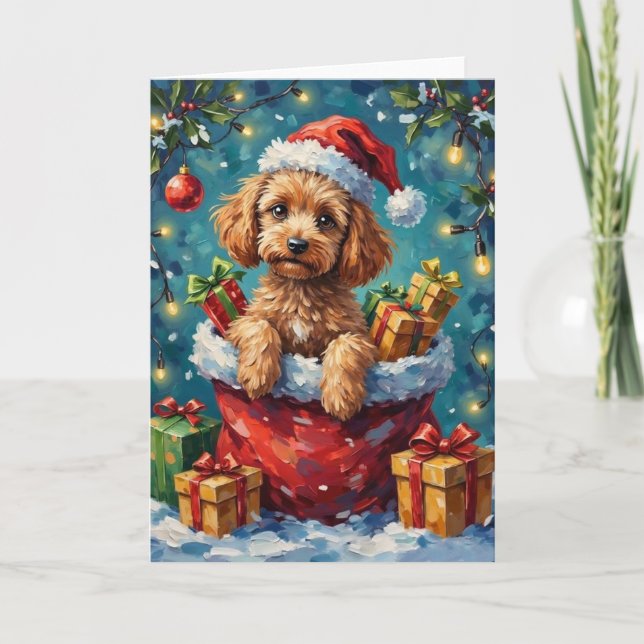Poodle Christmas Santa Bag Adventure Card (Front)