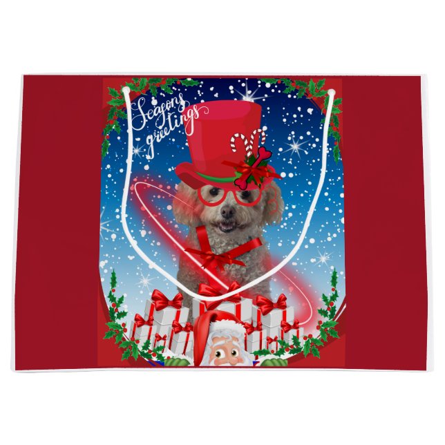Poodle Christmas Seasons Greetings Gift Bag (Front)