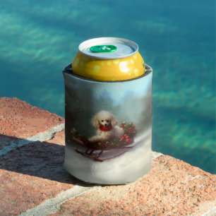 Poodle Christmas snow winter Can Cooler