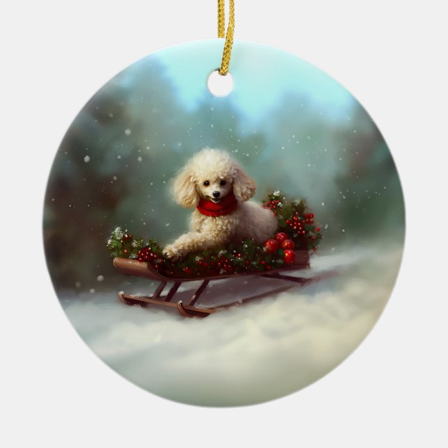 Poodle Christmas snow winter  Ceramic Tree Decoration (Front)
