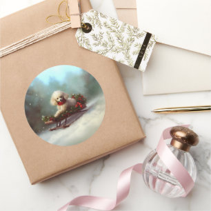 Poodle Christmas snow winter Classic Round Sticker