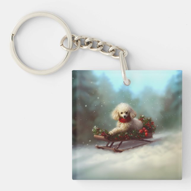 Poodle Christmas snow winter  Key Ring (Front)