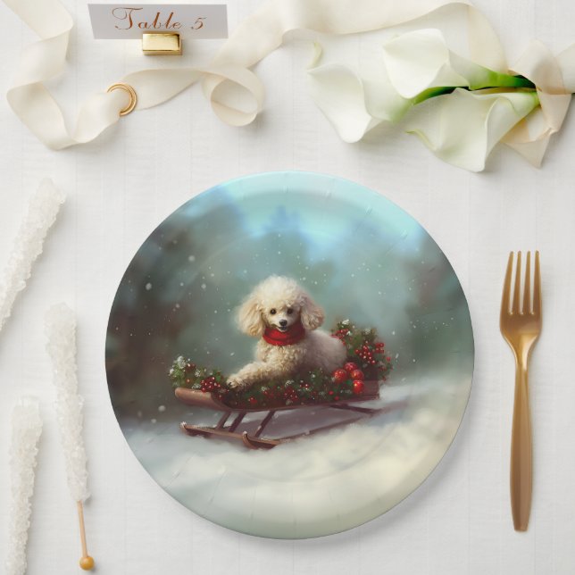 Poodle Christmas snow winter  Paper Plate (Wedding)