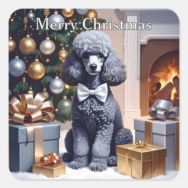 Poodle Christmas Square Sticker (Front)