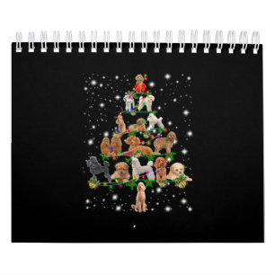 Poodle Christmas Tree Covered By Flashlight Calendar