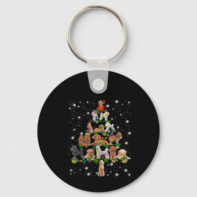 Poodle Christmas Tree Covered By Flashlight Key Ring (Front)