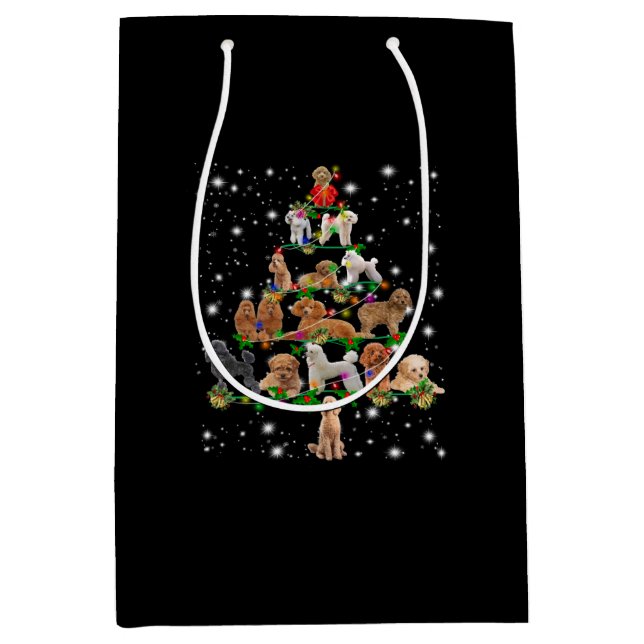 Poodle Christmas Tree Covered By Flashlight Medium Gift Bag (Front)