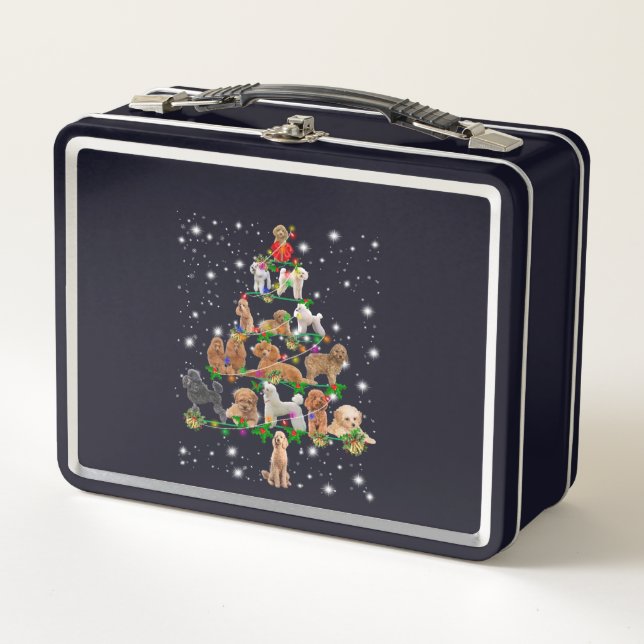 Poodle Christmas Tree Covered By Flashlight Metal Lunch Box (Front)