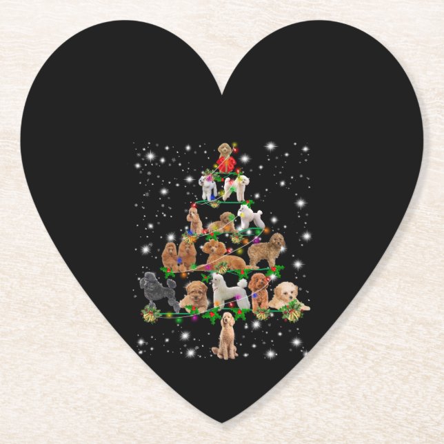 Poodle Christmas Tree Covered By Flashlight Paper Coaster (Front)