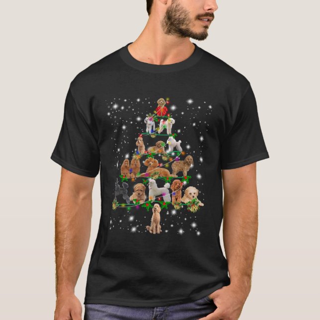 Poodle Christmas Tree Covered By Flashlight T-Shirt (Front)