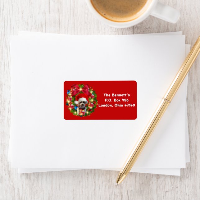 Poodle Christmas Wreath Address Labels (Insitu)