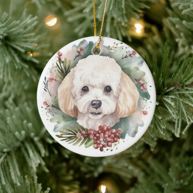 Poodle Christmas Wreath Festive Pup  Ceramic Tree Decoration (Tree)