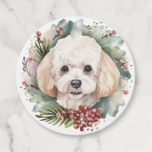 Poodle Christmas Wreath Festive Pup  Favour Tags