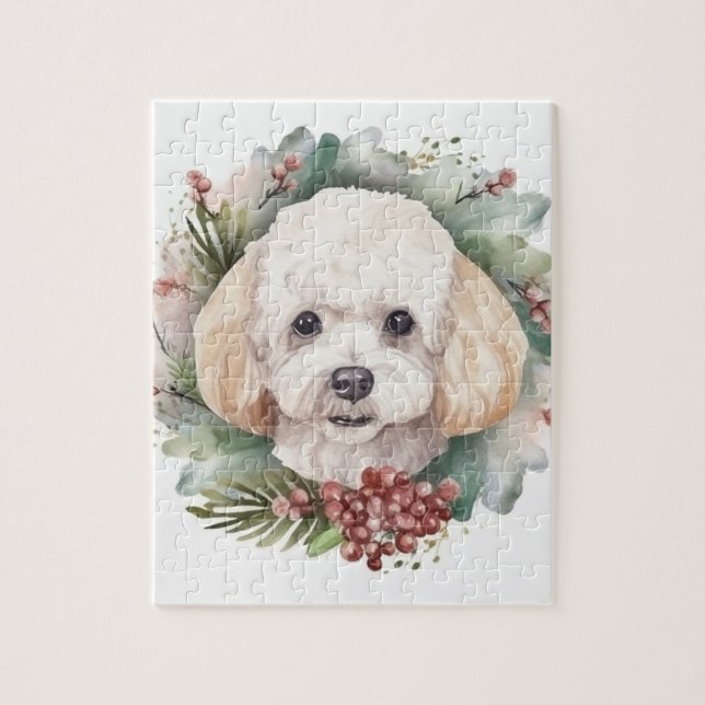 Poodle Christmas Wreath Festive Pup  Jigsaw Puzzle (Vertical)