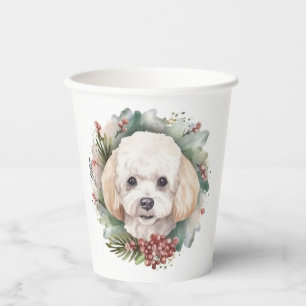 Poodle Christmas Wreath Festive Pup Paper Cups