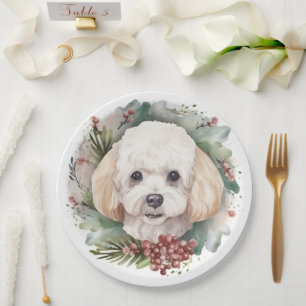 Poodle Christmas Wreath Festive Pup Paper Plate