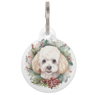 Poodle Christmas Wreath Festive Pup Pet Tag